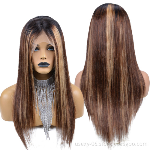 Usexy Ombre Highlight 13x4 Lace Front Human Hair Wigs With Baby Hair Brazilian Virgin Hair Straight Wig